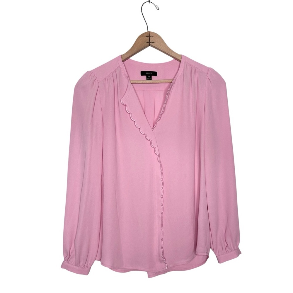 J. Crew Pink Long Sleeve Drapery Scalloped Trim Blouse Size XS